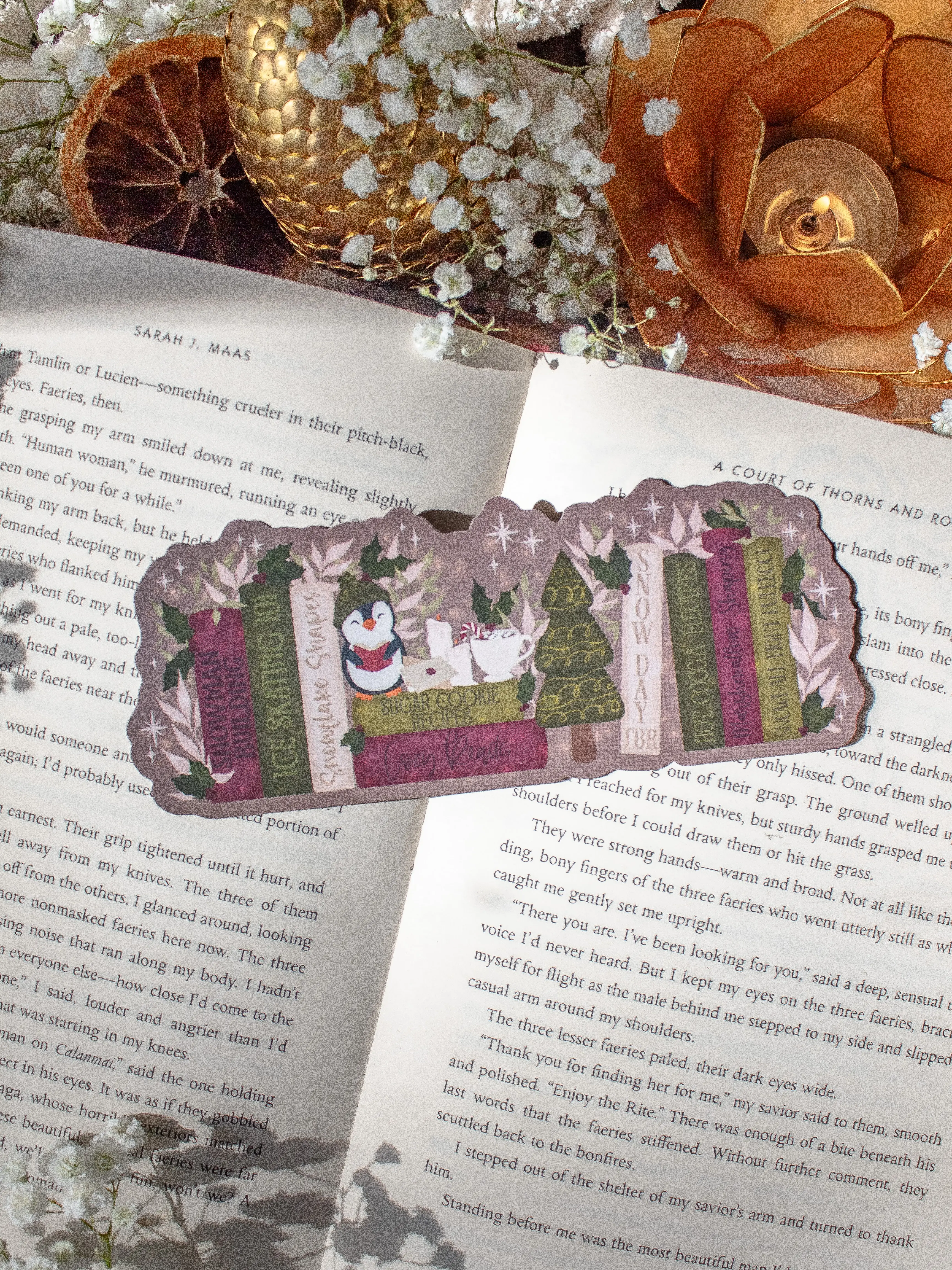 Cozy Christmas Bookshelf Die-Cut Bookmark for Holiday Booktok Readers