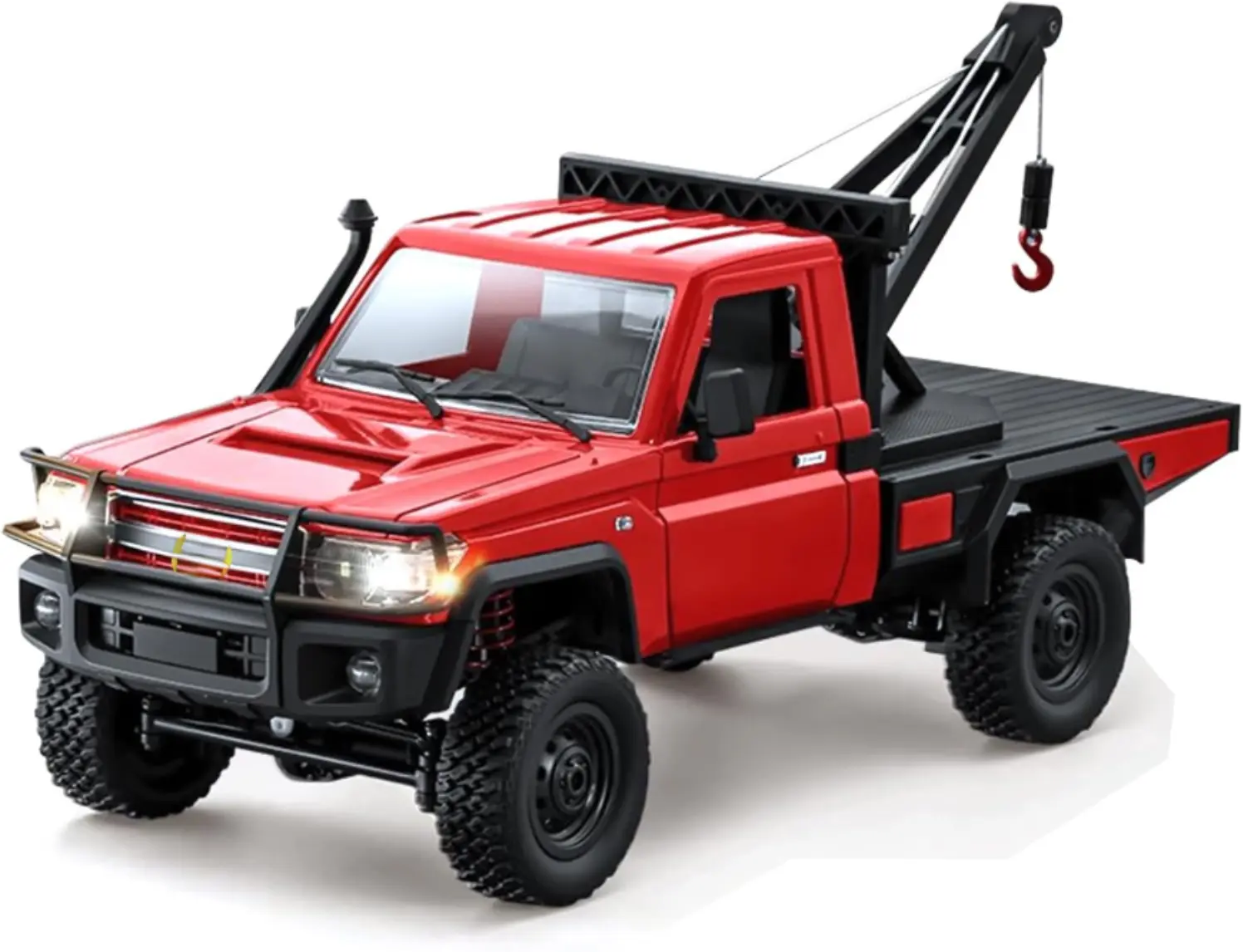 1:12 Scale Radio Controlled Lorry - 4WD Electric RTR Toy, 2.4GHz Remote Control, Off-Road Crawler and Crane, Detailed Body, Battery-Powered, Excellent Traction, Functional LED Lights, Adjustable Rope, Metal Hook, Waterproof for Adults