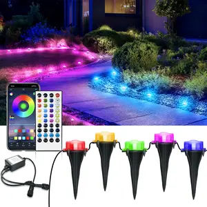 RGB Outdoor LED Ground Lights,Color Changing Pathway Strip Lights with Remote & App Control, IP67Waterproof LED Lights Walkway Lighting, Wired for Garden Yard Lawn Patio Best for Holiday Party Halloween Christmas