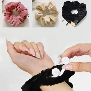 Women's Large Hair Tie with Pocket & Zipper Design, Hidden Money Bag, Travel Essential, Invisible Ponytail Holder (random Color) Scrunchies