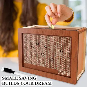 Cash Vault Wooden Savings Box, Wooden Cash Saver Money Box With Money Target And Numbers, Wooden Coin Bank Money Box With Counter For Savings Goal $10000 Halloween, Christmas Gift
