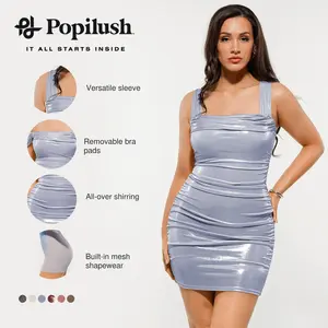 Popilush Metallic Off-The-Shoulder Ruched Hourglass Shape Sculpting Mini Dress For Night Out