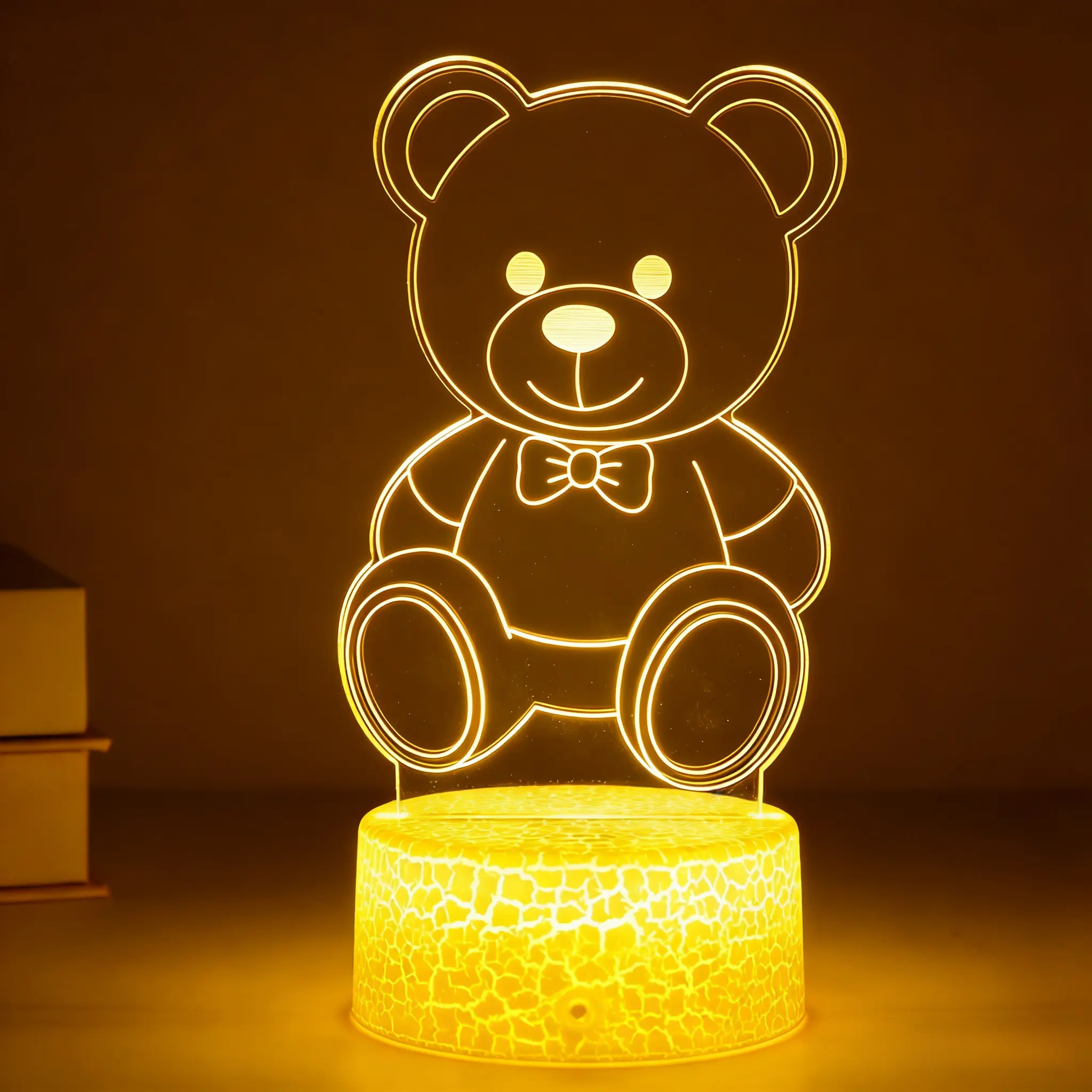 Bear Night Light 16 Colors Remote Control Smart Touch Dimmable 3D Illusion Bedside Lamp for Kids Boys Girls Bedroom Decoration Birthday Christmas Toy Gift