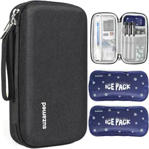 Insulin Cooler Travel Case,Eva Insulation Travel Medicine Kit with 2 Ice Packs for Diabetes Care,Insulin Pen and Other Diabetic Supplies (Black) suzamed