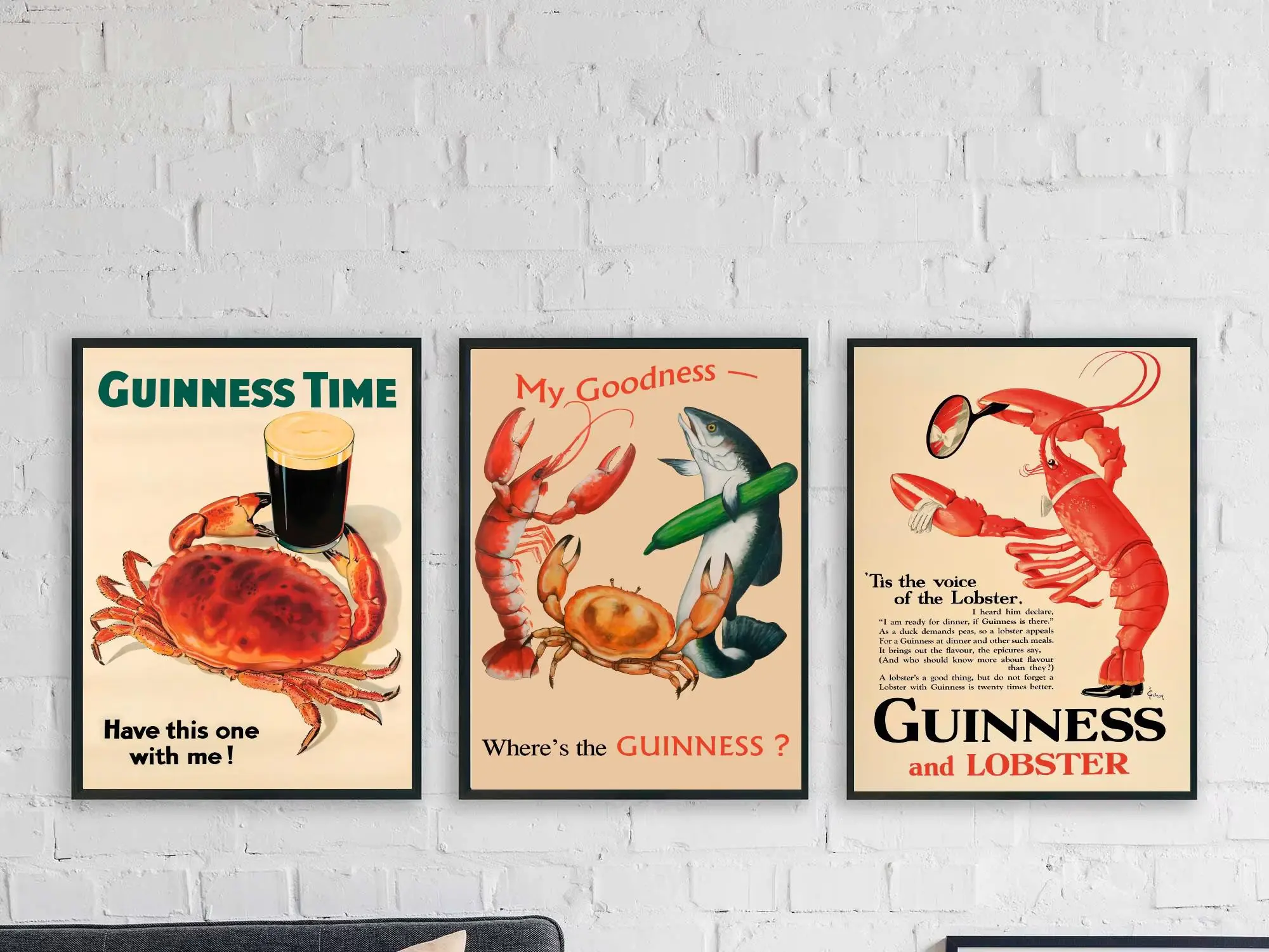 Guinness Vintage Style Unframed Posters Lobster And Crab Pub Décor Cafe Wall Art Alcohol Theme Gift For Him