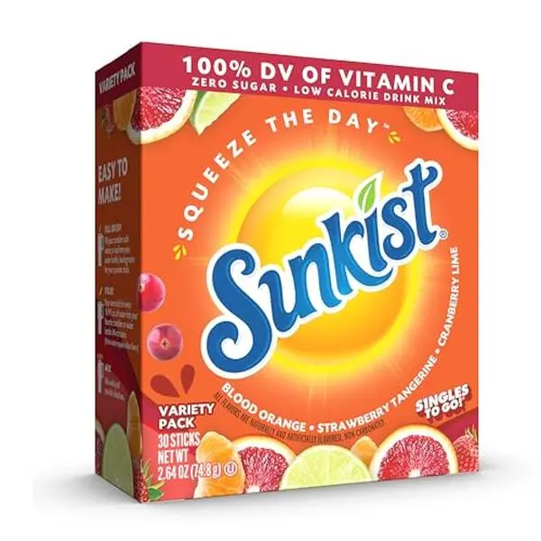 Singles To Go! Sunkist Soda Variety Pack, Vitamin C, 30 Packets