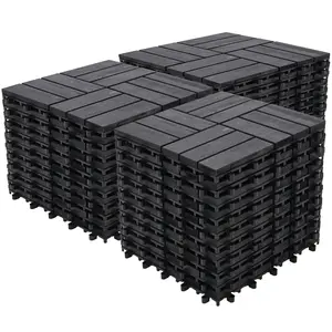 Bliss Outdoors Hardwood 12-Slat Interlock Wood Deck Tiles, Aged Black, Set of 30 Bliss Outdoors Hardwood 12-Slat Interlock Wood Deck Tiles, Aged Black, Set of 30