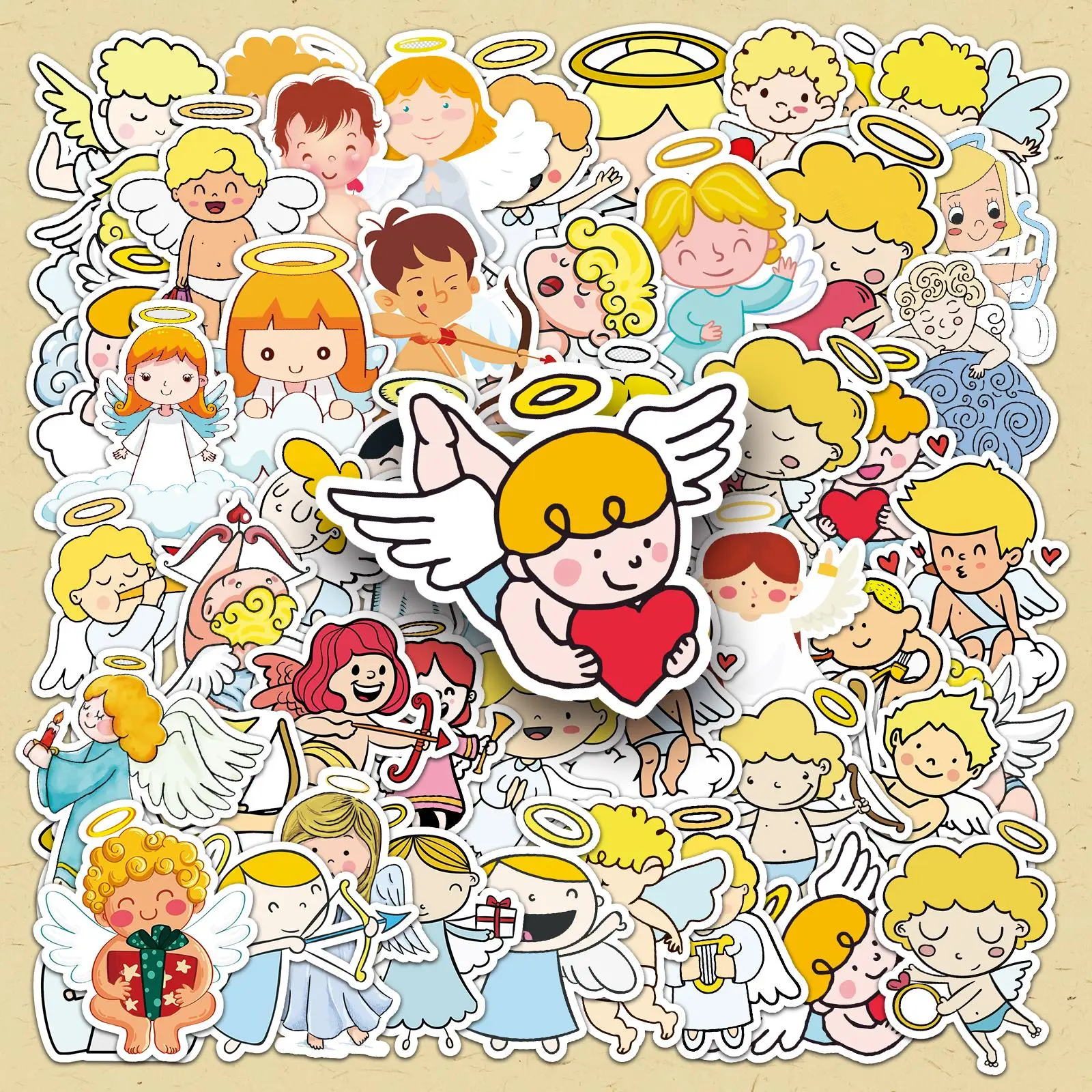 Cute Cartoon Angel Sticker, 50pcs/set Self Adhesive Decorative Sticker, DIY Decals for Water Bottle, Laptop, Phone Case, Scrapbooking, Journal Making
