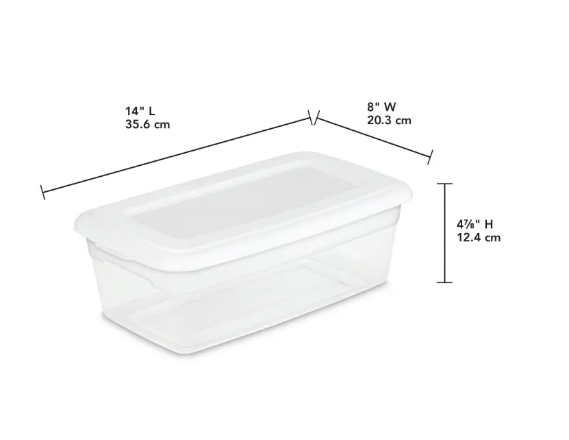 6-Quart Plastic Storage Box – Stackable Container with Clear Lid, White Base