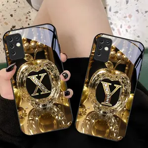 Golden letter W Phone case suitable for Infinix Note 10 Pro/11 Pro/12 G96/40 4G/40 Pro 5G/30 Pro/40 Pro+ 5G/50 Pro 4G/50 Pro+ 5G/50S/50X 5G/Smart 8 plus/5/6/7/8 Pro/8/9/10 Plus Black glass protective case