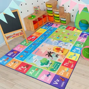 ABC Kids Rug for Playroom, 3x5 Washable Classroom Area Rugs, Toddler Educational Play Mat with Alphabet Numbers Seasons Shapes, Learning Fun for Preschool Children, Colorful