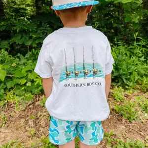 Youth & Adult Southern Boy Fishing Rod Youth Tee Kids Fishing Shirt Angler Graphic T-Shirt Lake Life Outdoor Apparel Coastal Fishing Outfit Boat Fishing Tee Summer Vacation Clothing Gift for Boys Girls Fisherman Family Nature Adventure Shirt