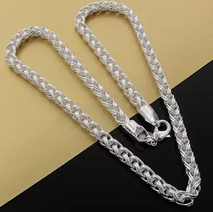 925 Sterling Silver Plated 6MM Wheat Chain for Men Women, Men's Women's  Wheat Chain Dainty Durable Twist Rope Necklace Jewelry Luxury Braided Rope Chain Necklace