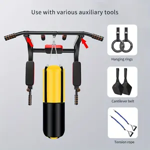 Multi functional wall mounted pull-up bar set - black iron horizontal bar and parallel bar for indoor fitness training, adjustable height, sturdy structure