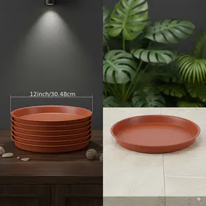 5pcs 12-inch Heavy-duty Plastic Plant Tray Durable Stylish Versatile Clay Design Round Tray for Flowerpots Flowers Bird Baths Resin Trays Succulents Plastic Plants Indoor Outdoor Use