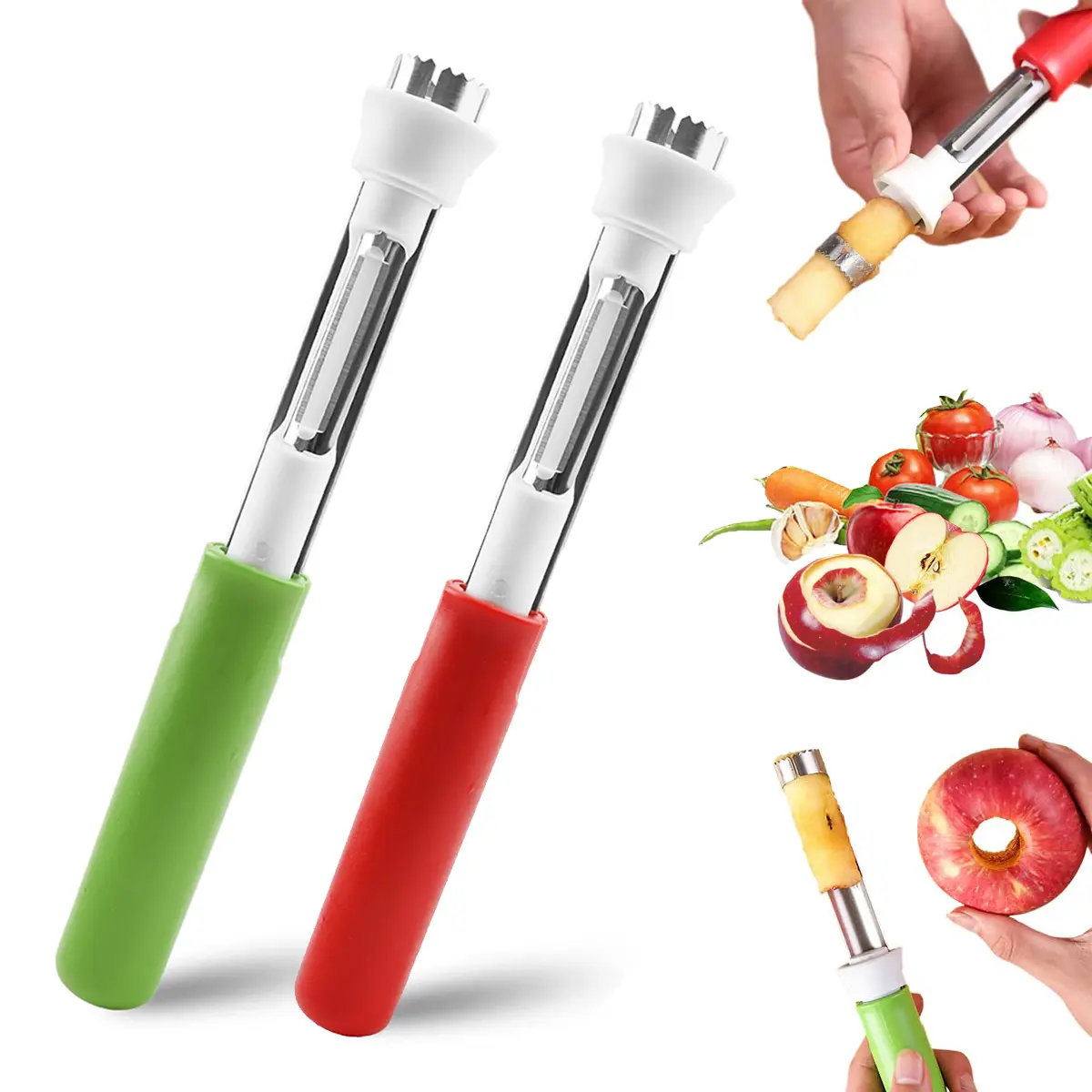 2-In-1 Stainless Steel Apple Corer-Peeler, Sharp Fruit Core Remover Seed Extractor for Apples, Pears, Bell Peppers, Homemade Baking, Time-Saving Kitchen Gadget for Busy Home Cooks