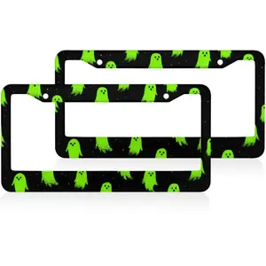 Neon Green Ghosts License Plate Frames 2 Packs Aluminum Car Tag Cover Holder 12.2x6.3 Inch Auto Parts Decoration with Screws ﻿