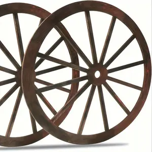 2PCS Wooden Wagon Wheel Wall Decor Western Cowboy Party Decorations Vintage Rustic Wagon Wheel Wood Cartwheel Decor For Bar Garage Indoor Outdoor