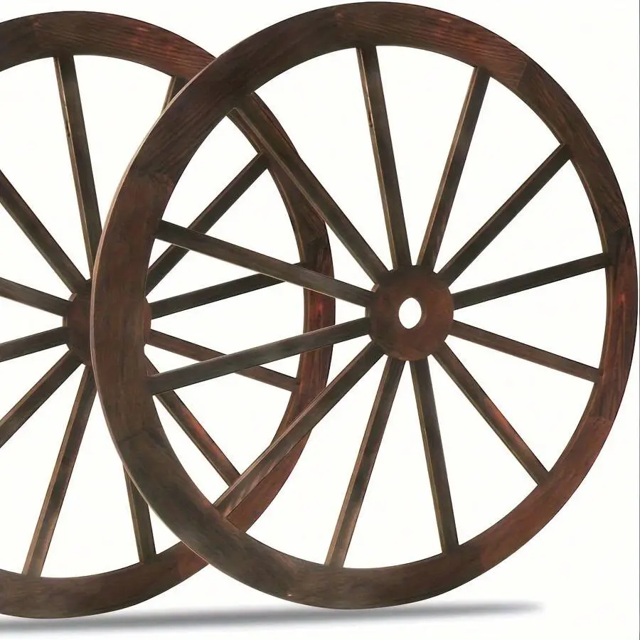 2PCS Hangable Multicolor Wooden Wagon Wheels - Farmhouse Style Decor with Rustic Design, Western Cowboy Party Supplies, Indoor-Outdoor Home Wall Room Accessories