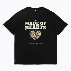 Made of Hearts Graphic T Shirt Unisex Heart Shape Print Love Theme Soft Cotton Short Sleeve Casual Crew Neck Top for Women Everyday Wear Streetwear Cute Aesthetic Tee