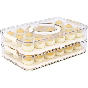 2-Layer Egg Holder for Fridge with Handle,Plastic Deviled Egg Containers with Lid a nd Side Clip Layer,Deviled Egg Tray for Kitchen,Camping Egg Container with Lid Fits 20X2 Eggs(40 Eggs)( Clear)