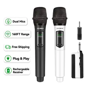 #SummerVibe Tolomen Wireless Microphones, Dual Handheld Rechargeable Cordless Mic Set with Receiver, 160FT Range, Plug and Play Karaoke Microphone for Singing, Wedding, Church, Party, Speech