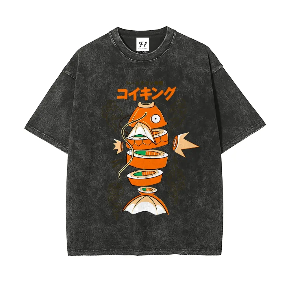 Vintage Graphic T-Shirt, Soft Washed Cotton Fabric, Unisex Loose Fit Tee with Japanese Dragon Print for Summer Streetwear