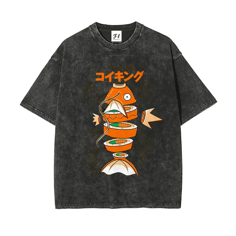 Vintage Graphic T-Shirt, Soft Washed Cotton Fabric, Unisex Loose Fit Tee with Japanese Dragon Print for Summer Streetwear
