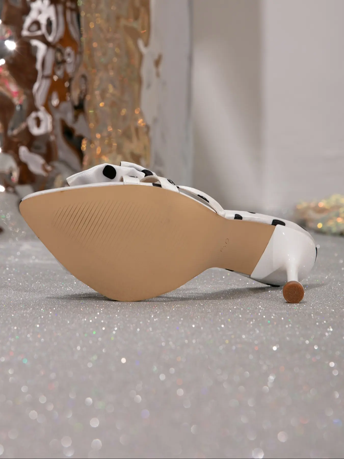 Women's Polka Dot Bow Slip-On High Heel Sandals, Bow Decor Sandals