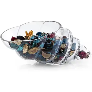 Glass Shell Vase, 11-Inch Seashell Potpourri Holder, Large Decorative Conch Bowl for Shell Collection Display, Sea Glass, Air