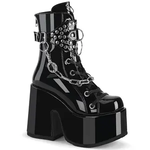 Demonia Camel-65 Black Patent Ankle Boots