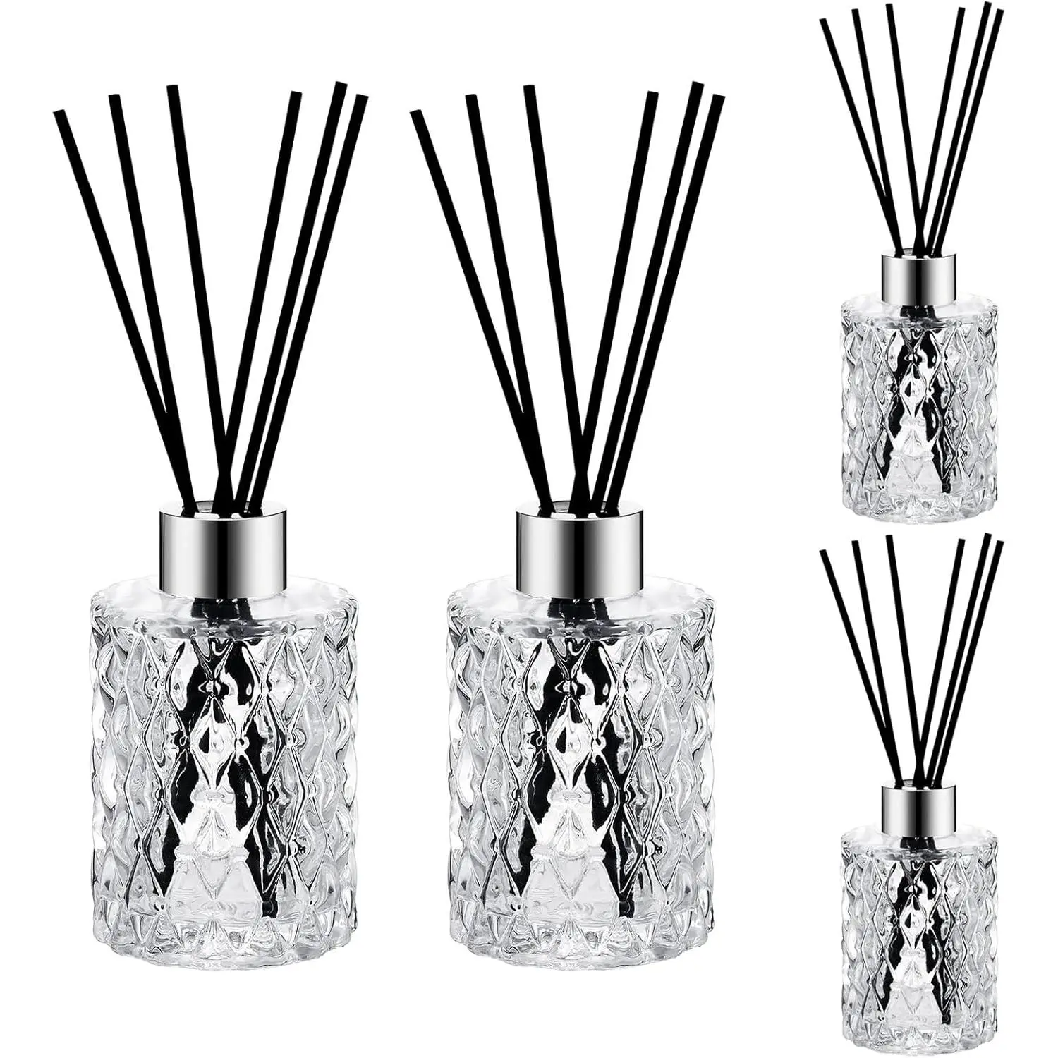 4 Set Reed Diffuser Bottle Empty Glass Bottles Diffuser with Caps and Black Rattan Sticks Set 150ml 5.07 oz  Oil Sticks for DIY ()
