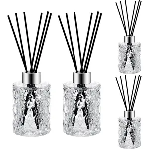 4 Set Reed Diffuser Bottle Empty Glass Bottles Diffuser with Caps and Black Rattan Sticks Set 150ml 5.07 oz  Oil Sticks for DIY ()