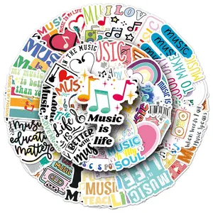 Music Themed Sticker, 51pcs/set Waterproof Self Adhesive Decorative Paper, DIY Decals for Gift Greeting Card Water Bottle Laptop Phone Stickers Kit