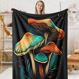 Vibrant Psychedelic Mushroom Art Pattern Blanket, 1 Count Soft Warm Flannel Throw Blanket, Air-conditioned Room Blanket, Warm Nap Blanket for Home Office Travel