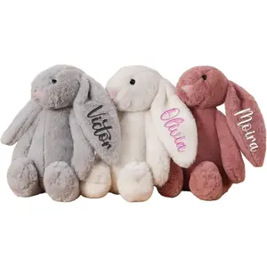 Personalized Easter Bunny Rabbit, Custom Name Monogrammed Embroidered Fluffy Long Ears Plush Bunny Toy, Gift for Baby Kids(11.8inches)