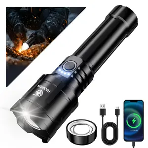 LED Flashlights High Lumens with Ignition Lens,Super Bright Rechargeable Flashlight,Zoomable,Four Modes,Waterproof Tactical Flash Light for Camping Essentials,Outdoor,Home&Gifts