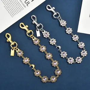 Retro and fashionable oval carved rhinestone bag chain, metal crossbody bag chain for women, bag chain