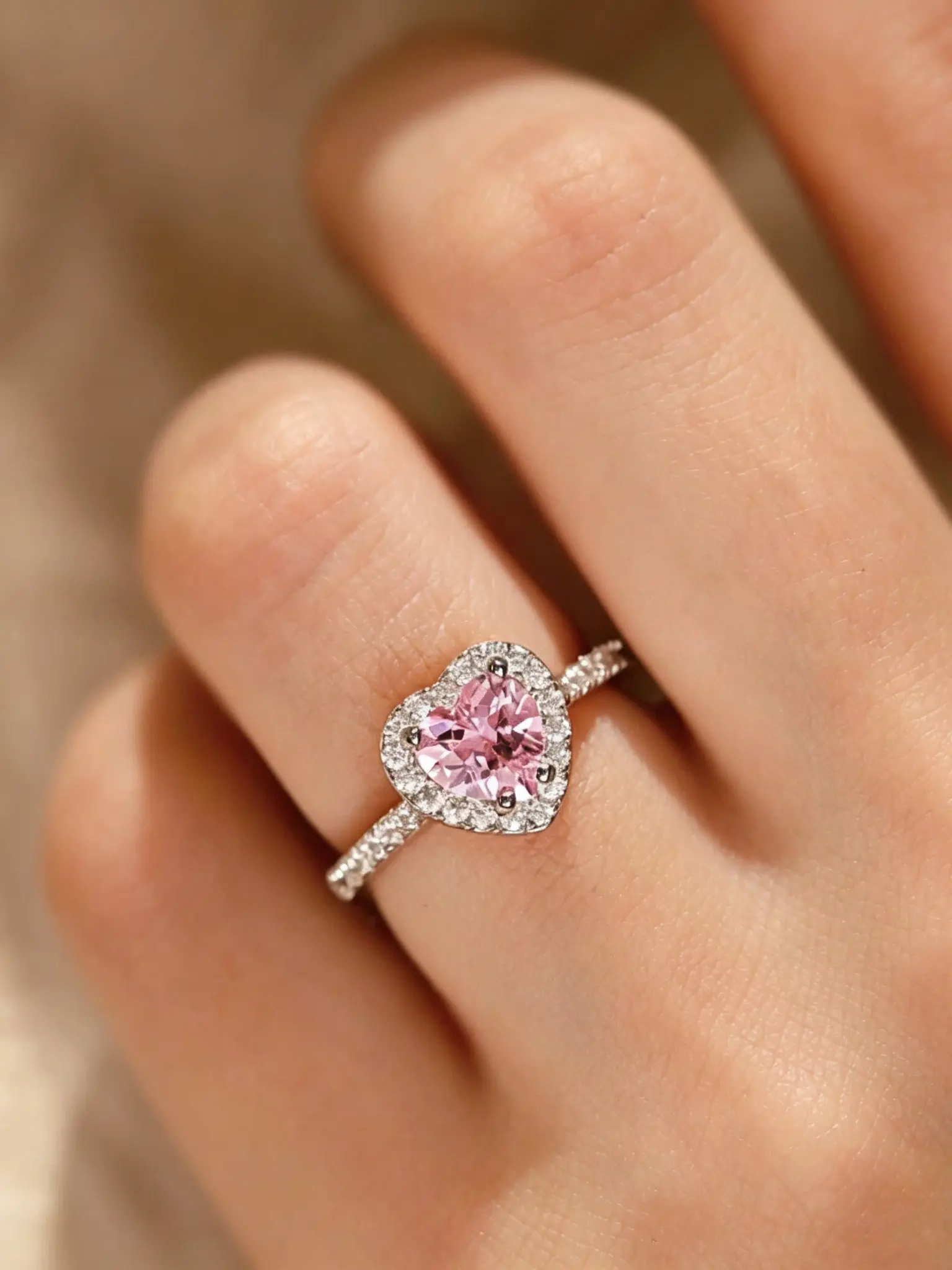 Hypoallergenic Stainless Steel Heart Zircon Ring | Adjustable Open Band, Tarnish-Resistant, Sparkling CZ Stones, Elegant Promise Ring for Women, Sensitive Skin Safe, Luxury Jewelry Gift for Valentine's Day/Anniversary, Elegant Everyday Jewelry