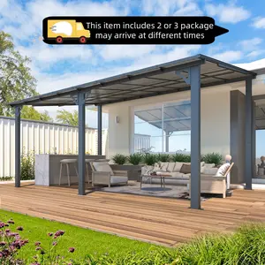 【2/3 Packages arrived at different times】YODOLLA Gazebo Outdoor Pergola for Patio, Large Wall-Mounted Hard Top Lean to Metal Gazebo Shelter Pergolas and Gazebos for Patio, Decks