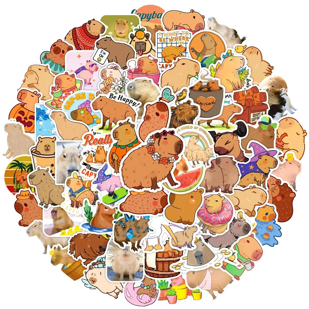 100pcs Capybara Stickers Cute Brown Waterproof Animal Decals Party Favors & Gifts For Adults Teens Water Bottle Laptop Luggage Skateboard Guitar