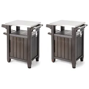 Keter Unity 40 Gallon Stainless Steel Top Storage Grilling Bar Cart (Set of 2)