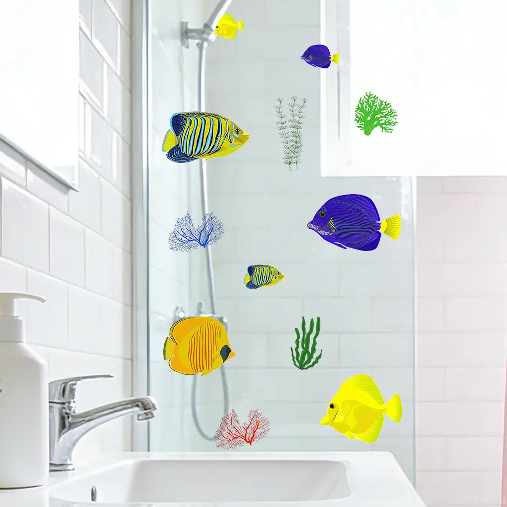 1pc Fresh ocean tropical fish schools, lively and healing coral and seaweed, wall stickers, self-adhesive, removable, waterproof creative DIY stickers, suitable for home decoration, glass decoration, and cultural and artistic ambiance decoration