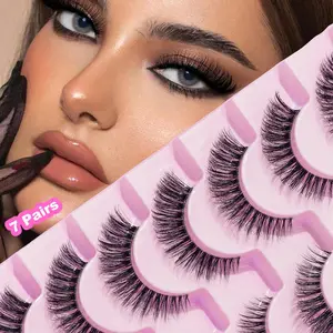Fox Tail Long Eyelashes, 7 Pairs Transparent Stem 5D Stereo False Lashes, Crossed Fish Tail Messy Style, Eye Makeup Enhancer, Cosmetic