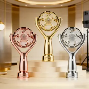 Soccer Trophy Handheld Fan | 3-Speed Wind | 1200mAh Rechargeable | Golden/Silvery/Rose Golden | Sports Theme Cooling