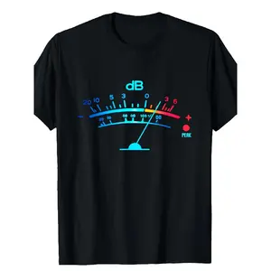 Men's Vintage Audio Engineer T-Shirt - Heavyweight 220gsm Cotton Retro VU Meter Graphic Tee with Blue & Red Sound Level Meter, Streetwear Style Round Neck Short Sleeve Shirt for Music Producers, DJs, Labour Day - Machine Washable