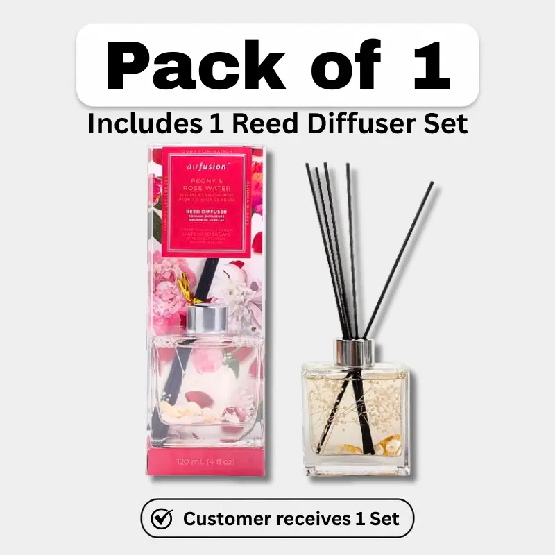 Air Fusion Floral Aroma Reed Diffuser Set - Peony & Rose Water Scented Oil Freshener with 120 mL Bottle, Home Fragrance Supply