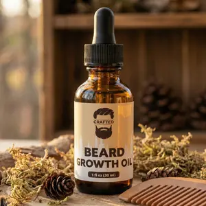 Crafted Beard Growth Oil - Premium Serum for Longer Fuller Thicker Beard - Hair Vitamins for Maximum Growth Results - Made in the USA - Valentines Gift for Men
