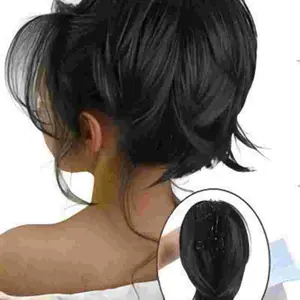 10 Inch Messy Bun Hair Piece, Straight Fake Chignon, Claw Clip in Short Ponytail Extension, Heat Resistant Synthetic Ponytail Extensions for Women
