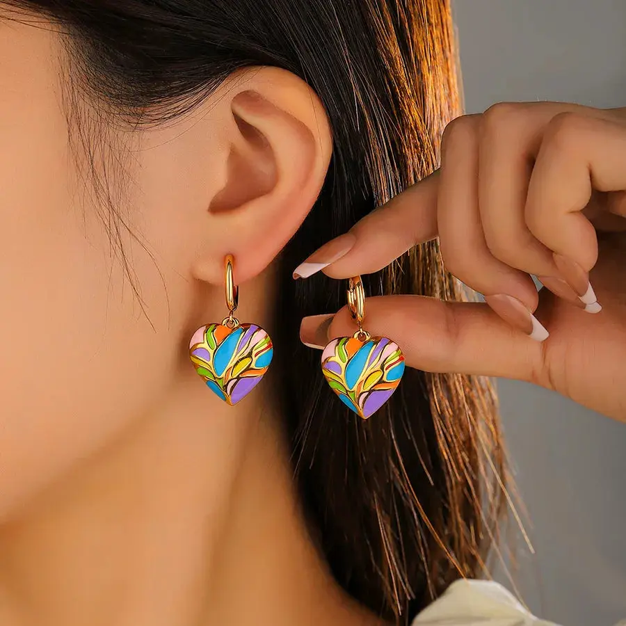 Pendientes en forma de Corazón chapados en oro de Acero Inoxidable.